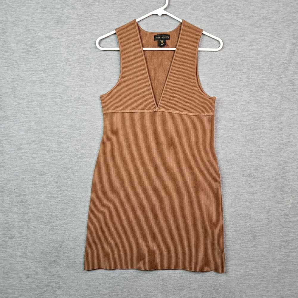 House of Harlow 1960 Brown Ribbed Knit V-Neck Mini Dress Sleeveless Medium